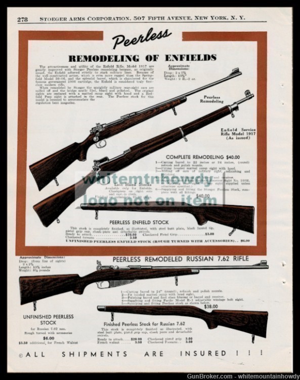 1942 PEERLESS Rifle Stockls PRINT AD Remodelikng Enfield & Russsian 7.62-img-0