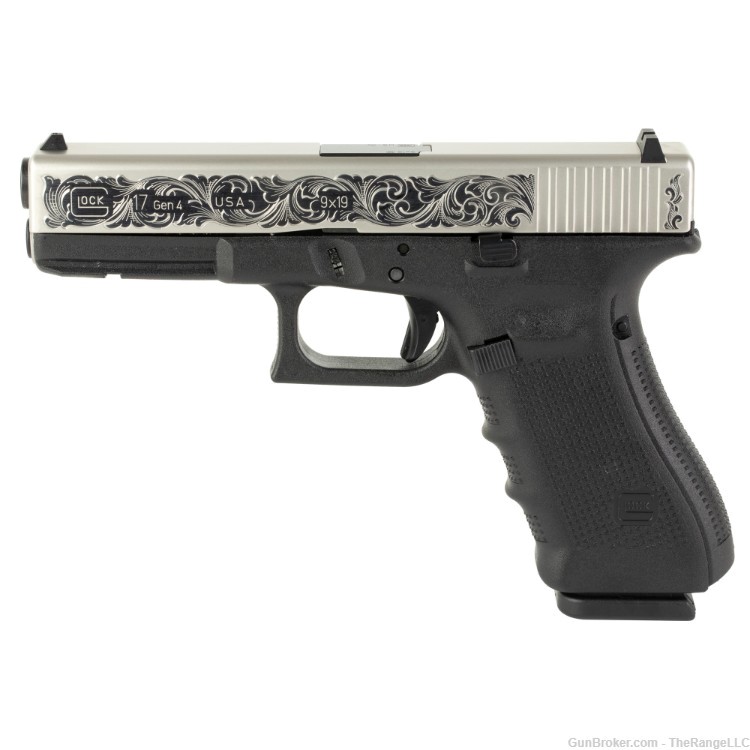 Glock 17 Gen4 Engraved Stainless PVD 4.49" 9mm 17rd NO CC FEES & FREE SHIP!-img-1