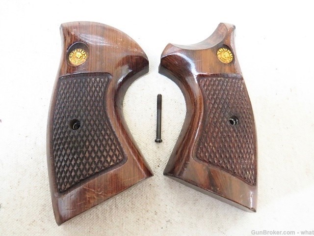 Early Taurus Model 66 Wood Revolver Square Butt Grips + Grip Screw-img-0