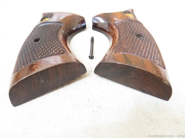 Early Taurus Model 66 Wood Revolver Square Butt Grips + Grip Screw-img-2