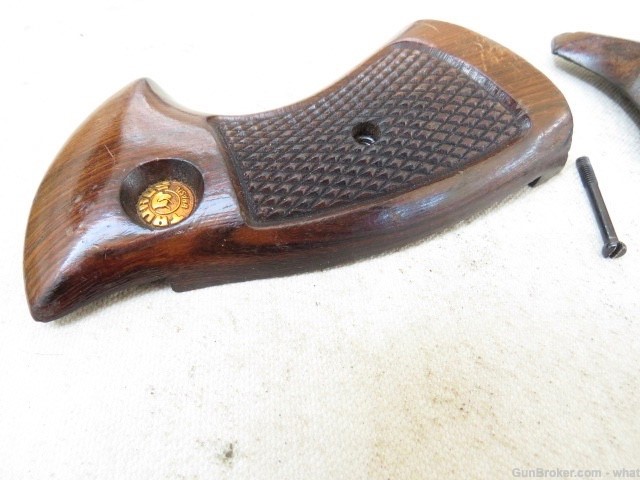 Early Taurus Model 66 Wood Revolver Square Butt Grips + Grip Screw-img-7