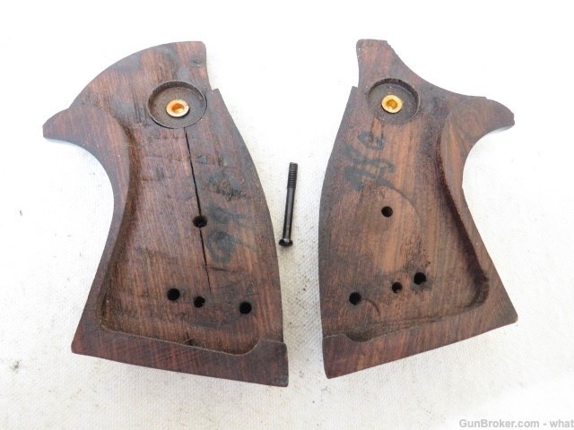 Early Taurus Model 66 Wood Revolver Square Butt Grips + Grip Screw-img-8