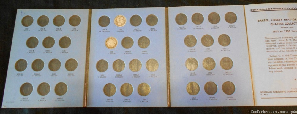 Whitman Barber Quarter Coin Folder, w/2 Coins, 90% Silver - Read Ad-img-2