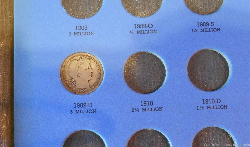 Whitman Barber Quarter Coin Folder, w/5 Coins, 90% Silver - Read Ad-img-2