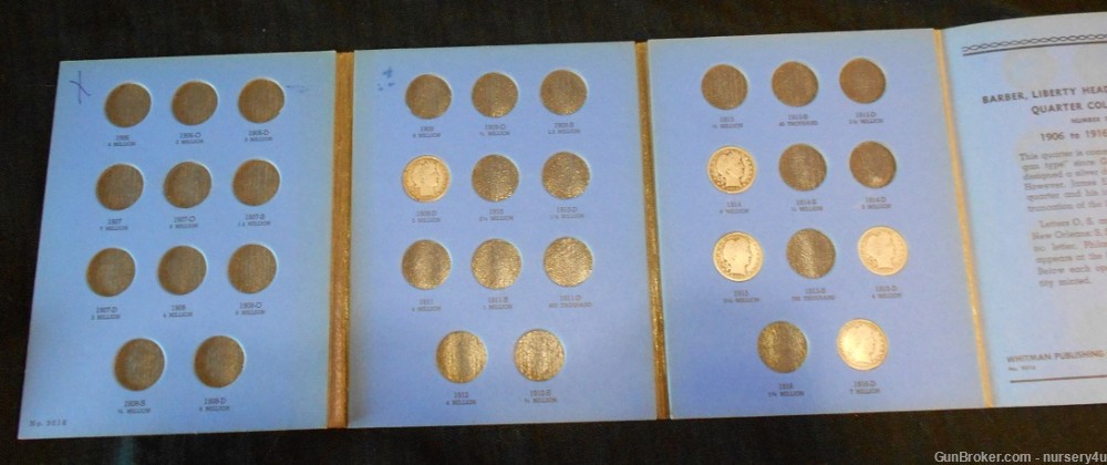 Whitman Barber Quarter Coin Folder, w/5 Coins, 90% Silver - Read Ad-img-1