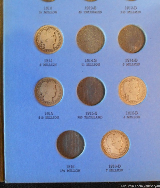 Whitman Barber Quarter Coin Folder, w/5 Coins, 90% Silver - Read Ad-img-3