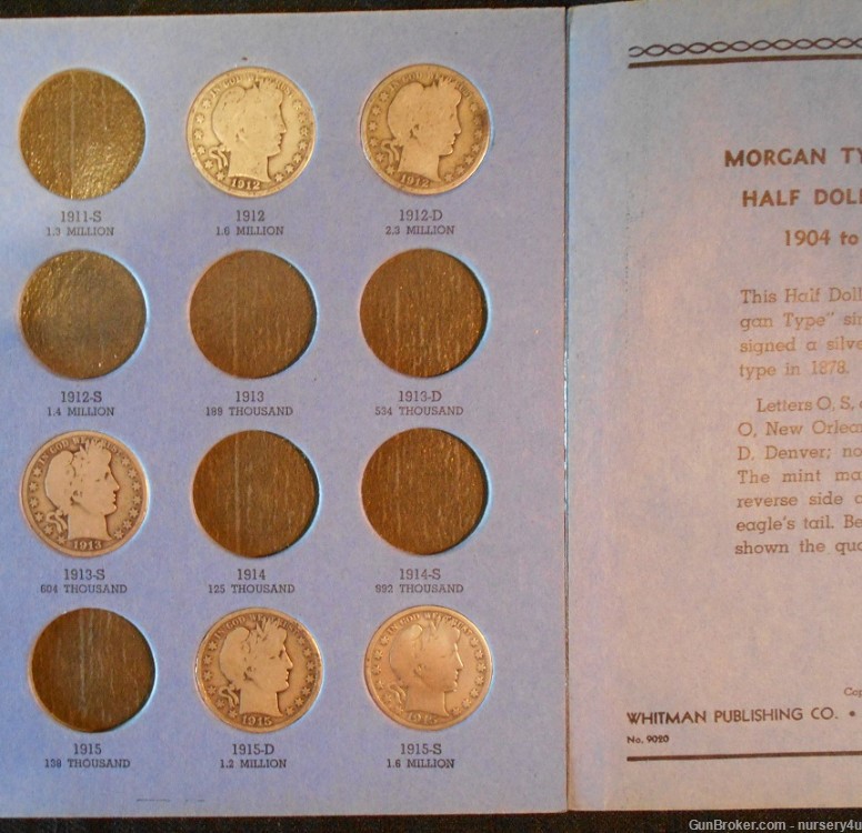 Whitman Barber Half Dollar Coin Folder, w/22 Coins, 90% Silver - Read Ad-img-4
