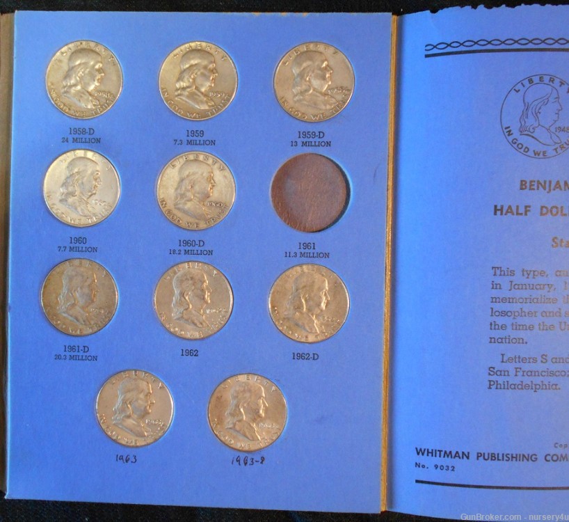 Whitman Franklin Half Dollar Coin Folder, w/29 Coins, 90% Silver - Read Ad-img-4