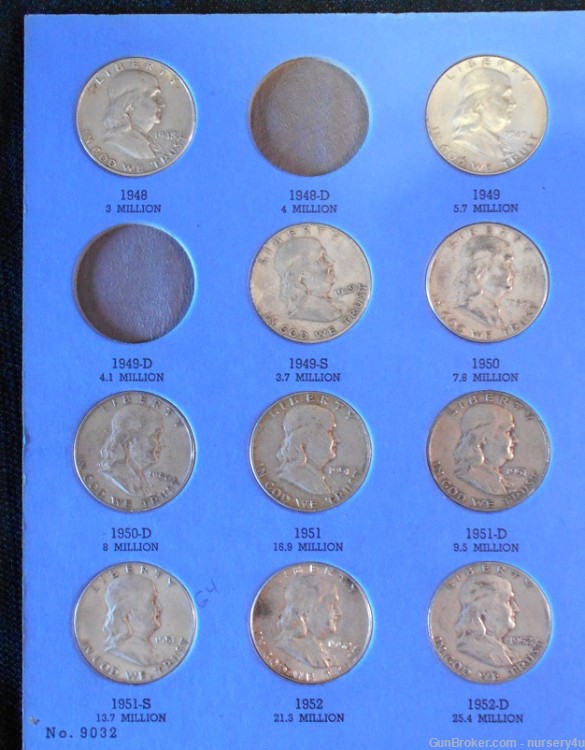 Whitman Franklin Half Dollar Coin Folder, w/29 Coins, 90% Silver - Read Ad-img-2