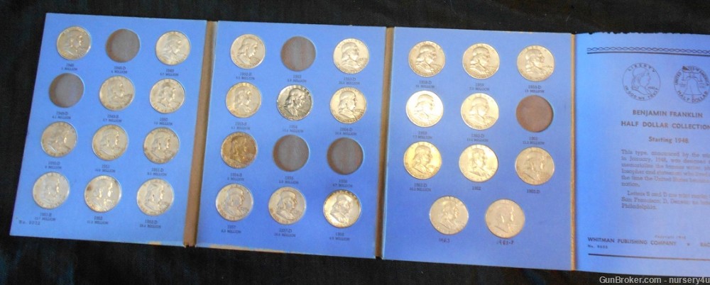 Whitman Franklin Half Dollar Coin Folder, w/29 Coins, 90% Silver - Read Ad-img-1