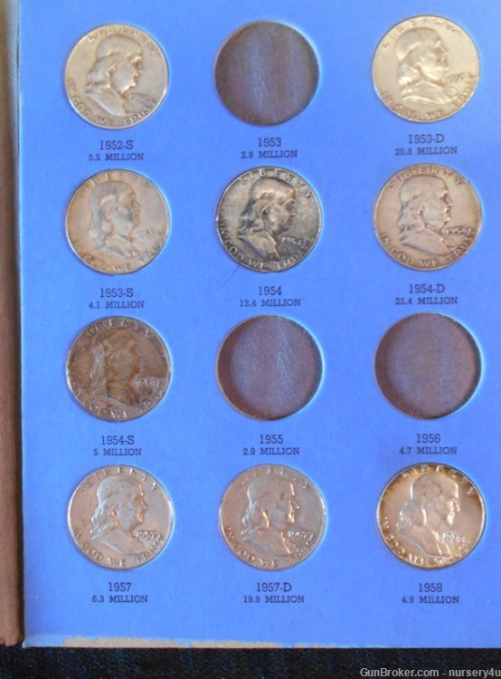 Whitman Franklin Half Dollar Coin Folder, w/29 Coins, 90% Silver - Read Ad-img-3