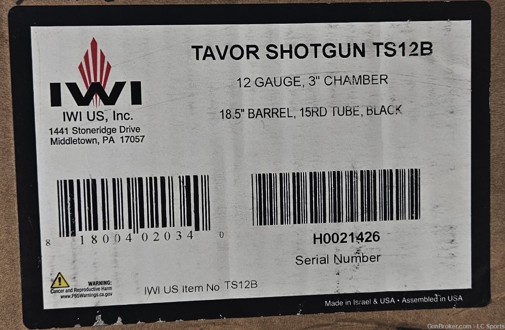 Iwi Tavor Ts12 Bullpup 12ga. 18.5 In. Black 15rd unfired, in box-img-3