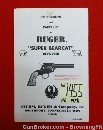 Orig Ruger Super Bearcat Owners Instruction Manual 1978-img-0