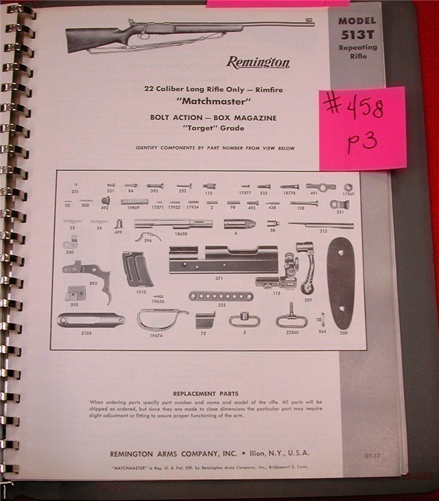 Orig Remington Parts List Schematics Model 513T-img-0