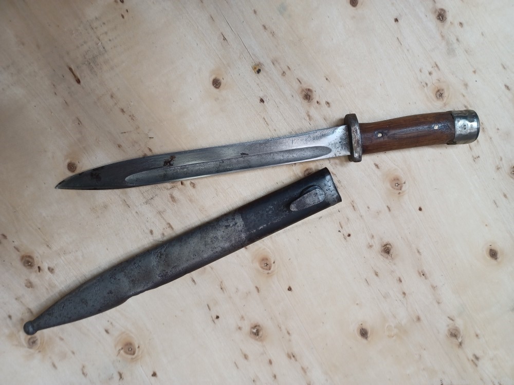 Matching numbers combat trench knife , field made from K98 bayonet -img-1