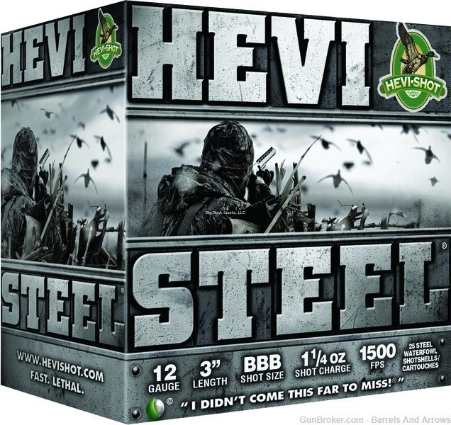 HEVI-Shot 60003 Steel Shotshell 12 GA 3 in No. 3 1-1/4oz 1500 fps 25 -img-0