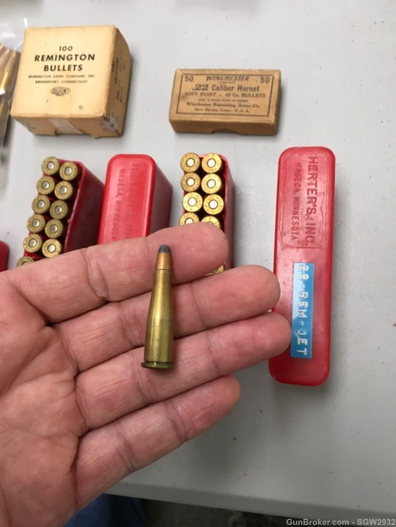 22 Rem Jet Ammunition brass cases bullets tips Remington Winchester Hornady-img-9