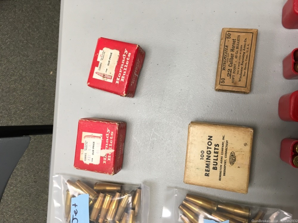 22 Rem Jet Ammunition brass cases bullets tips Remington Winchester Hornady-img-7