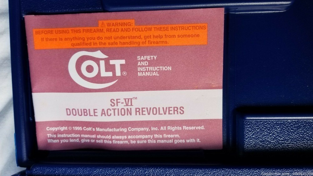 Colt SF-VI Double Action Revolver Box  Plastic Case with Manual -img-2