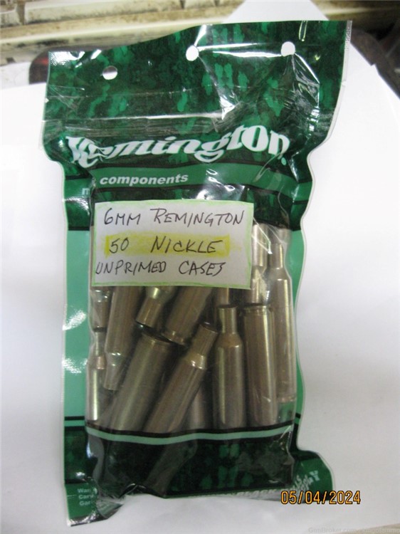 Very Scarce 6mm REM Bag 50 New Remington Nickle Brass Cases ; have more too-img-0