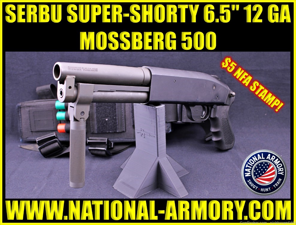 SERBU SUPER-SHORTY MOSSBERG 500 12 GA 6.5" $5 AOW TAX STAMP 2+1 LEG HOLSTER-img-0