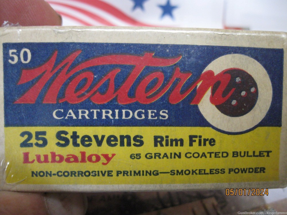 Rare Now 25 STEVENS Long Western Minty 50 rd Rimfire Target Box Ammo; more-img-1