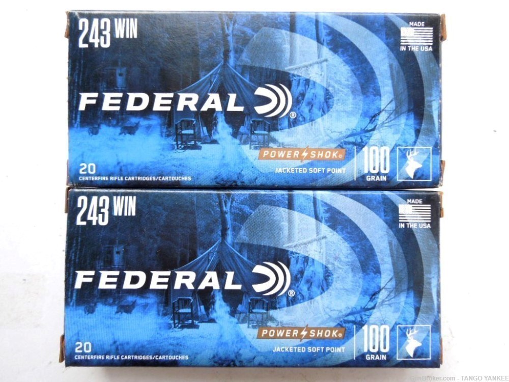 Federal 243 Win Power Shok 100 Gr JSP Ammo 40 Rounds REDUCED-img-0