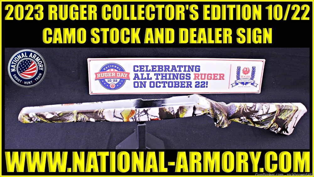 2023 RUGER COLLECTORS' EDITION 10/22 AMERICAN CAMO STOCK & DEALER SIGN/PIN-img-0