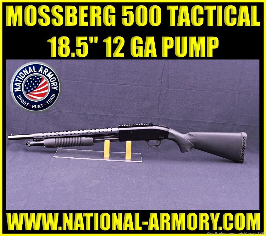 MOSSBERG 500 12 GA 18.5" HEATSHIELD TACTICAL OPTIC RAIL PUMP ACTION 3" CHAM-img-0