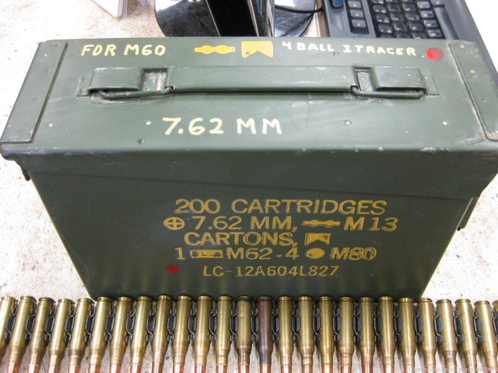 7.62X51 M13 LINKED 200RDS 7.62 NATO AMMO BELT 4-BALL & 1-TRACER W/ AMMO CAN-img-3