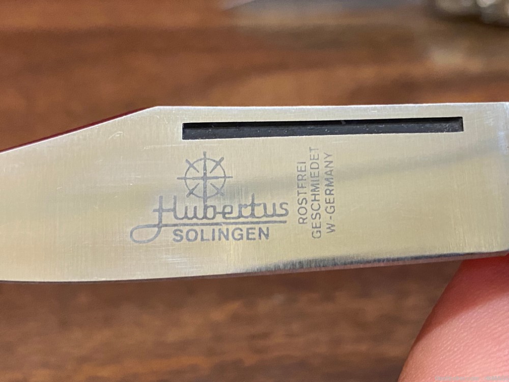3 Auto Knives Hubertus Solingen Rostfrei W-Germany Stag Leverlock Scale-img-3