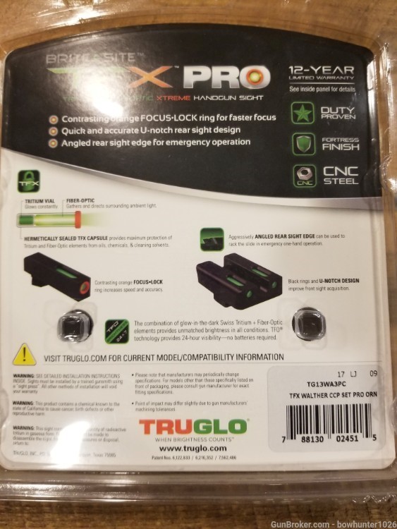 TruGlo TFX Pro Walther CCP Tritium Fiber Optic sight-img-1