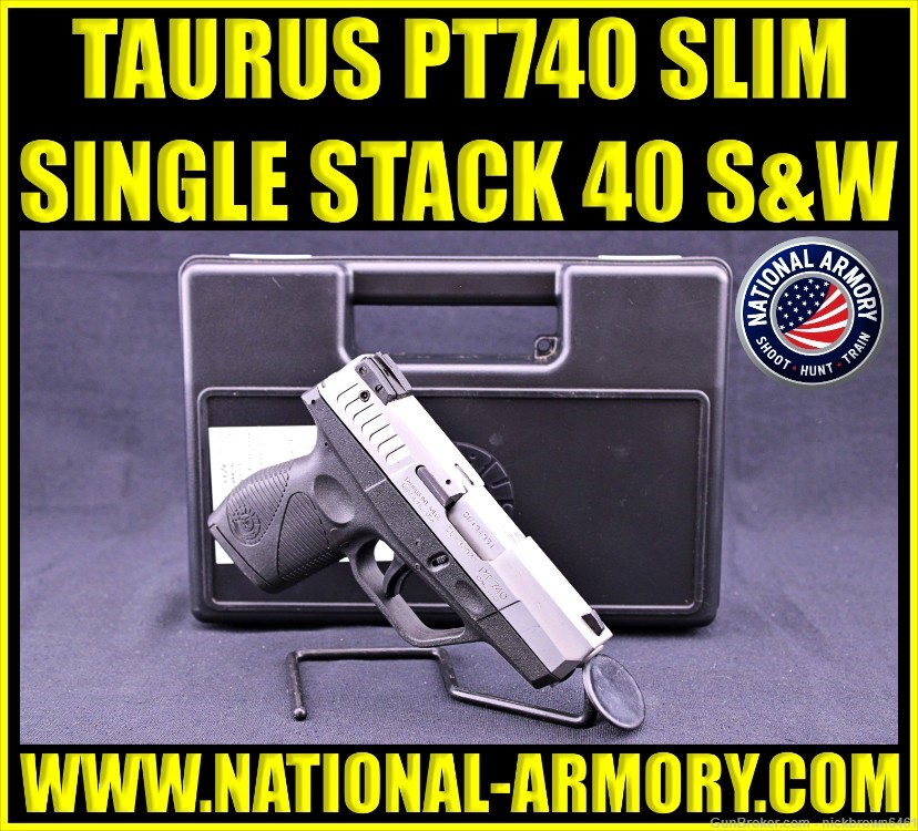 TAURUS PT 740 SLIM 40 S&W 3" BBL STAINLESS STEEL MANUAL SAFETY SINGLE STACK-img-0