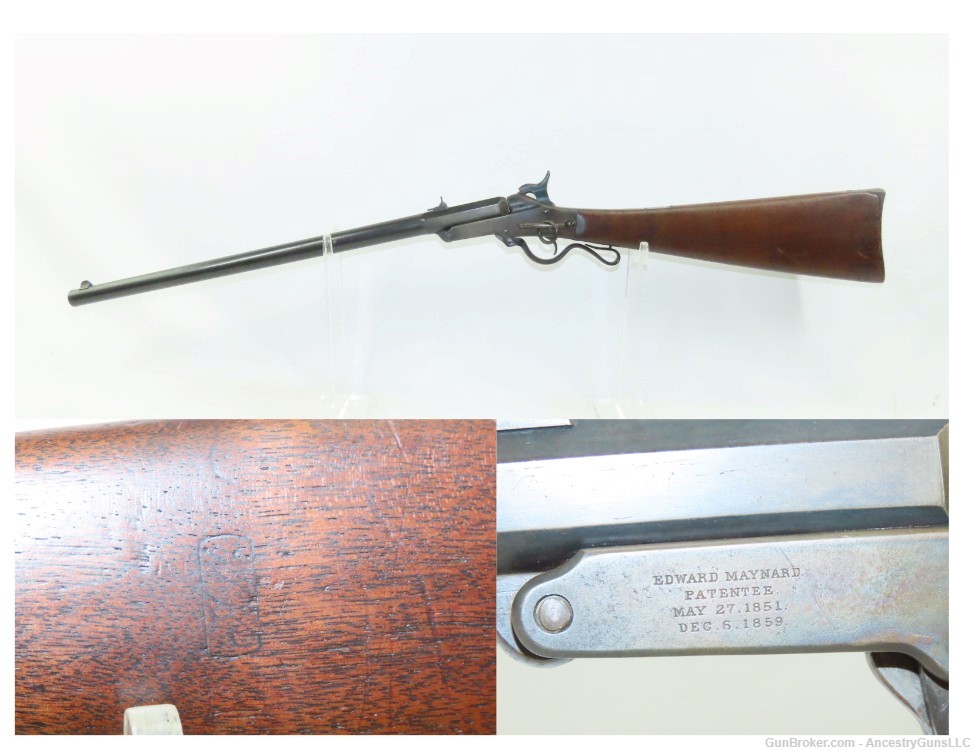 c1863 mfr CIVIL WAR Antique MAYNARD Patent MASS. ARMS Cavalry Carbine UNION-img-0