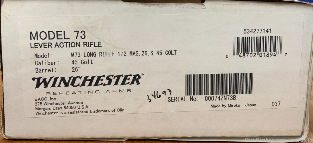 WINCHESTER MODEL 73 LONG RIFLE 26" ORIG BOX & PAPERS RARE  .45 COLT 1873-img-28