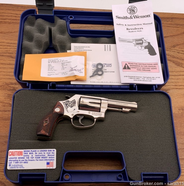 S&W 3" NICKEL LEW HORTON ENGRAVED C FLAG 36-10 SPL RUN ORIG BOX & PAPERS -img-0