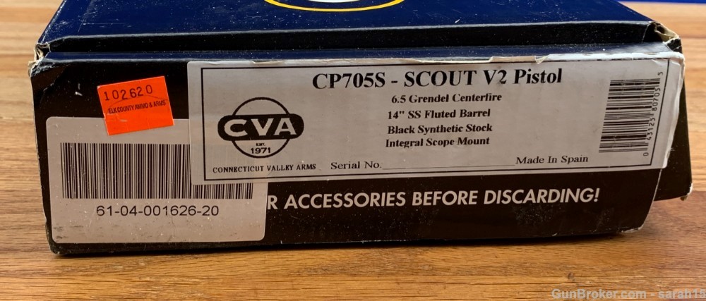 CONNECTICUT VALLEY ARMS - CVA SCOUT PISTOL SS FLUTED ORIG BOX 6.5 GRENDEL-img-2