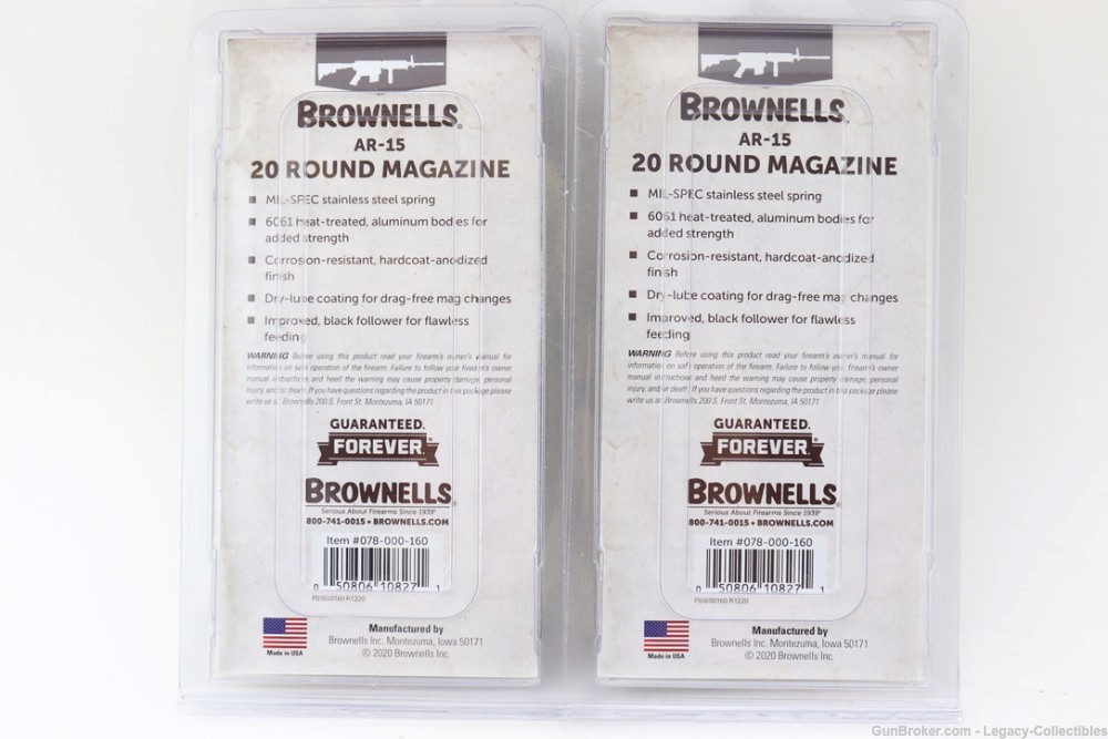 Brownells Pair Of 20 Round Ar-15 Colt Style Magazines 5.56mm .223 Rem NIB-img-1