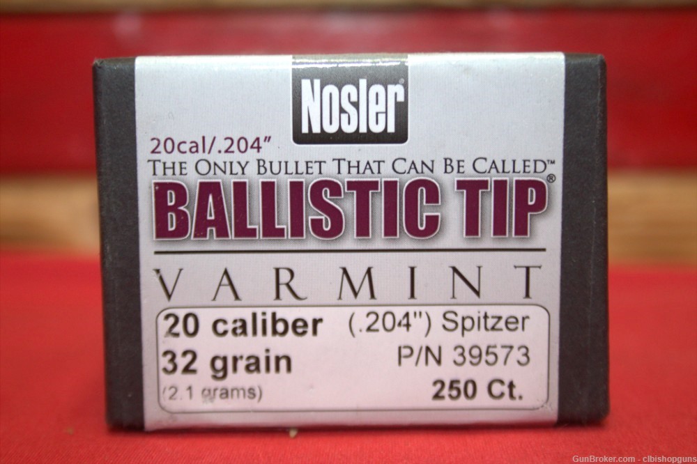 Nosler Ballistic Tip 20 Cal .204 Spitzer 32 Grain 250 Count -img-0