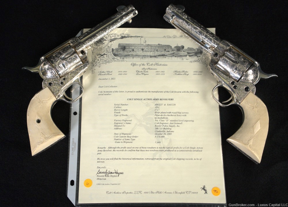Colt SAA Consecutively Serialized Class D Factory Master Engraved Pair-img-2