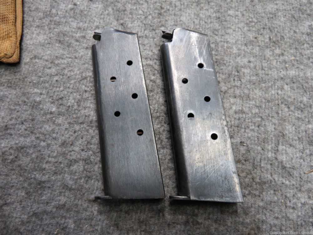 LOT OF 2 WWII US GI COLT 1911 MAGAZINES W/ WWI POUCH-img-3