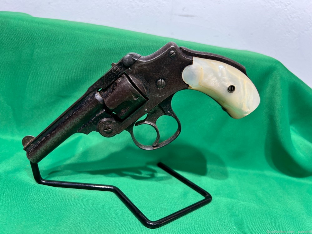 S&W 1902 32 safety hammerless 32sw revolver REAL PEARL GRIPS USED -img-5