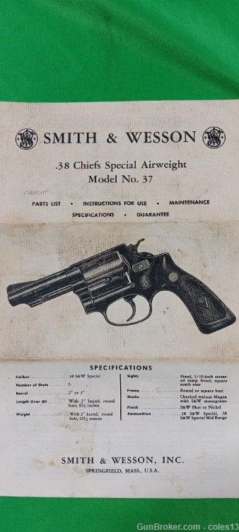 SMITH & WESSON MODEL 37 CHIEFS SPECIAL AIRWEIGHT 38SPL -MFG 1961--img-29
