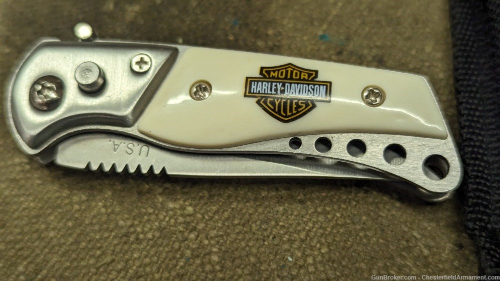 USA Harley Davidson small single blade Switch Blade knife with sheath-img-1