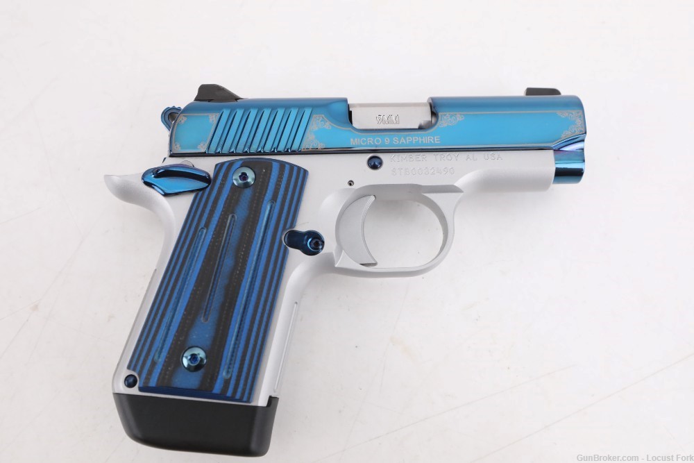 Kimber Custom Micro 9 Sapphire BLUE Engraved w/ Factory Box LIKE NEW NoRsrv-img-2