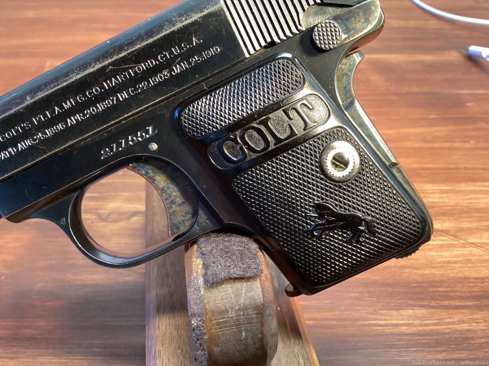 1919 Colt 1908 Hammerless Vest Pocket .25 ACP 2” Original Grips and Finish-img-7