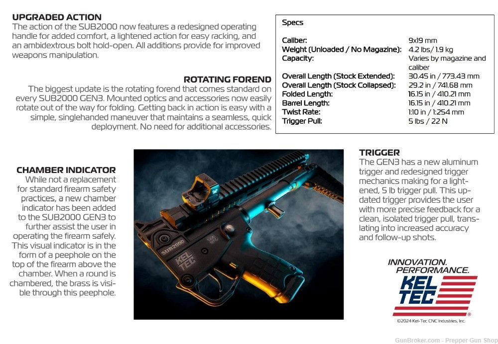 Kel-Tec SUB-2000 Gen 3 Carbine 9mm 16" Accepts Glock 19/17 Mags 15rd-img-2