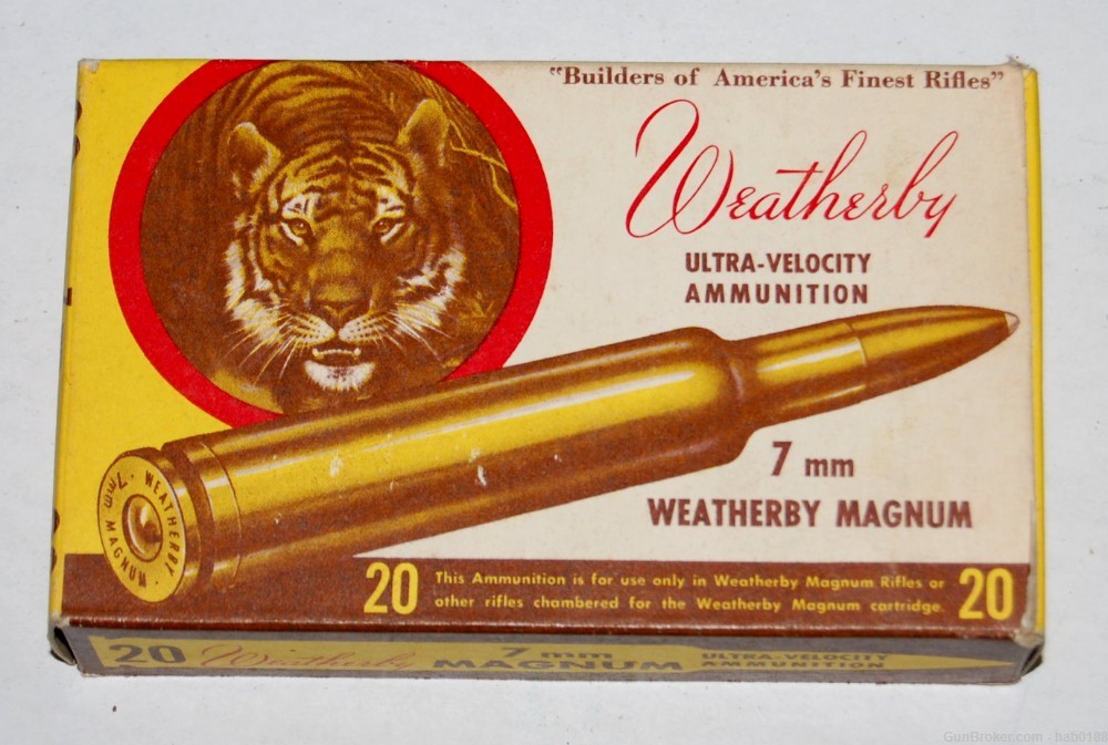 Vintage Partial Tiger Box 7mm Weatherby Magnum w/ 175 gr Soft Point 19 Rnds-img-0