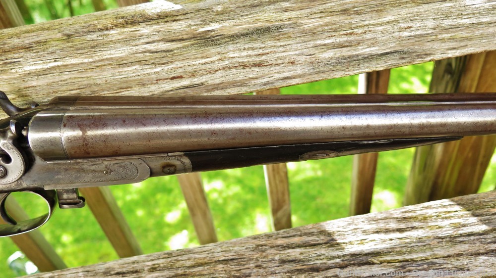 Parker Bros. 12 Ga. Underlever double barrel shotgun Antique 1874 Damascus -img-9