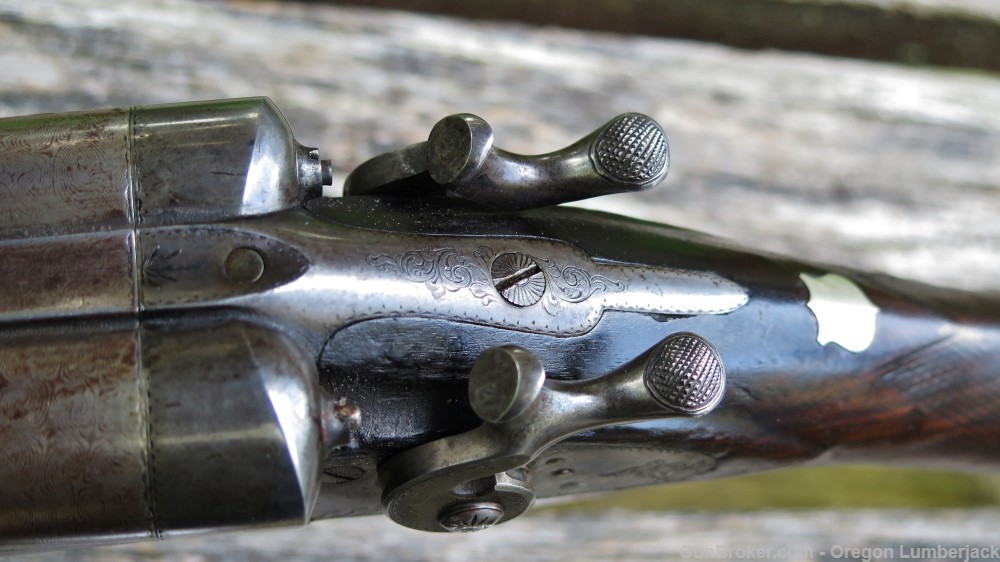 Parker Bros. 12 Ga. Underlever double barrel shotgun Antique 1874 Damascus -img-41